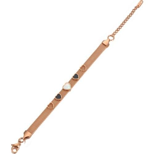 Trendy Multi-layer Stainless Steel Acrylic & Shell Heart Charm Bracelets For Women Bohemia Chain Link Jewelry B20094