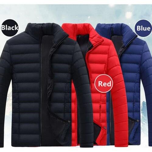Plus Size 4XL Autumn and Winter Mens Stand Collar Coat Men Solid Color Stand Collar Long Sleeve Cotton-padded Coat Outwear