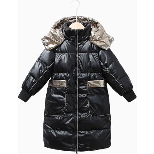 2021 new Girls Winter Coat Hooded Real Raccoon Fur Shiny Down Jacket For Girl 7-16 Years Kids Teenage Outerwear Parkas