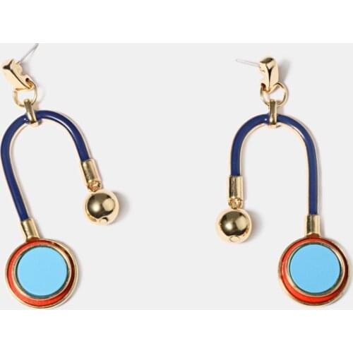 New arrival Fashion Stylish Mix-matched U Shape Oil Resin Alloy Gold color Ball Statement Drop Earrings for women Bijoux