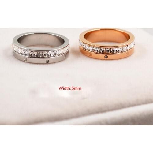 Wedding Ring Cuir Taiga Single Row Clear Cubic Zirconia Rose Gold Color Titanium Steel Anniversary Wedding Rings For Women