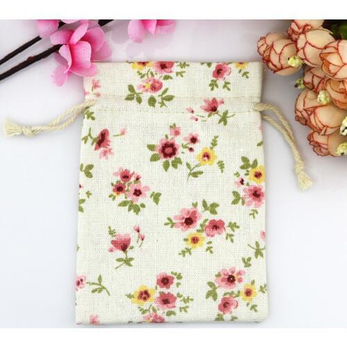 Wholesale 100pcs/lot 10*14cm Cotton Bag Flowers Design Drawstring Gift Pouch Bag Cute Charms Bracelet Jewelry Packaging Bags