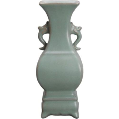 Early collection of antique porcelain Song Ru kiln nail double ears square bottle home collection porcelain