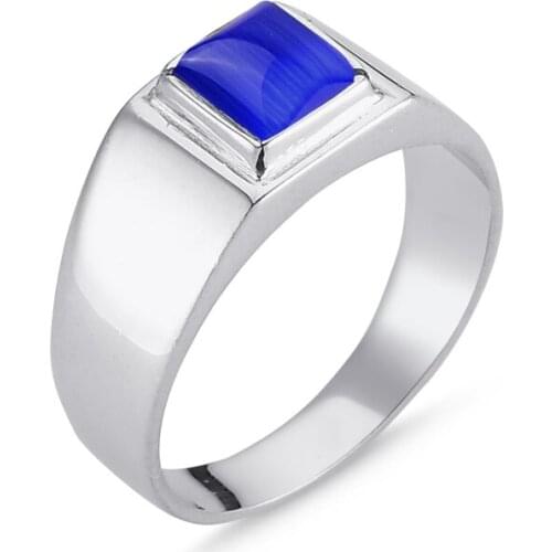 Silver 925 Set Navy Blue Cat 'S Eye Stone Ring