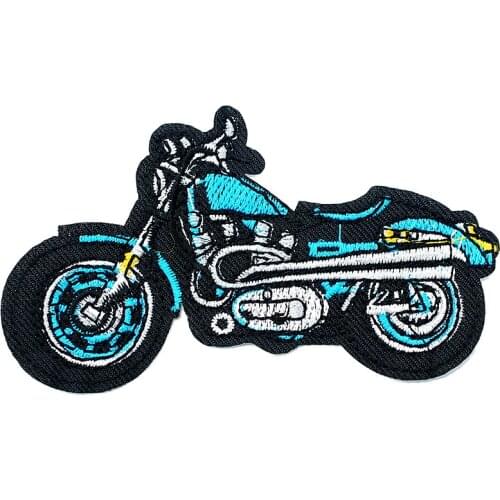 Blue Motorcycle Size:10x5.5cm DIY Cloth Badges Embroidered Applique Sewing Clothes Stickers Apparel Accessories Blue