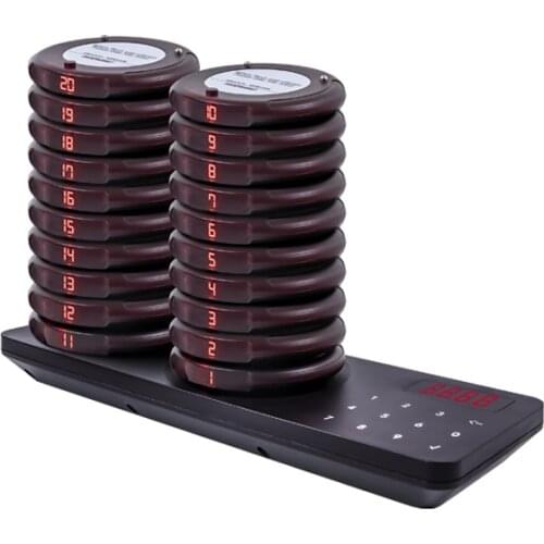 Restaurant Pager Calling System 20 Coaster Buzzers Dual Charging Base For Cafe Church Clinic Hospital Wireless Meal Picker