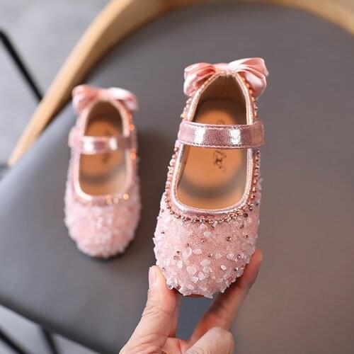 Flat With Shoes with Rhinestone 2021 Spring Autumn Footwear Bow Decoration Girls Shoes PU Leather Casual Breathable Shoes