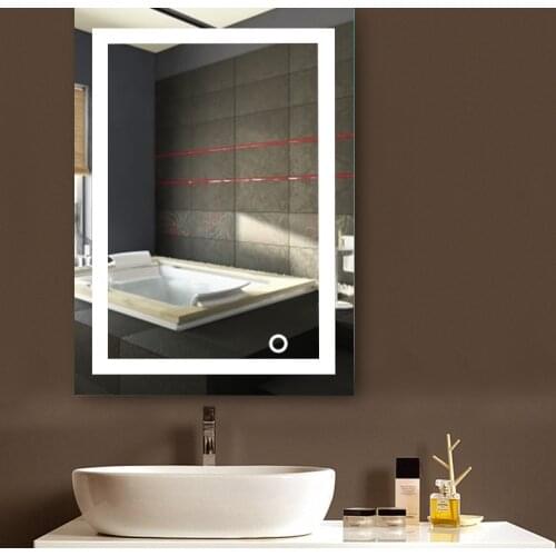 2 Sizes Led Bathroom Lighted Mirror Lighted Home Bathroom Mirror Touch Button Illuminated Make Up Cosmetic Wall Mounted Mirror