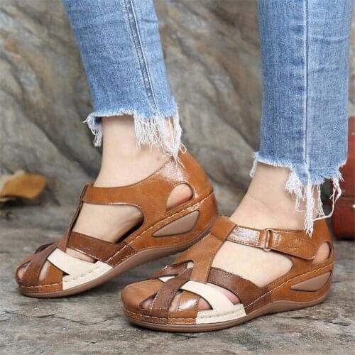 2020 New Women Plus Size Summer Sandals Round Head Wedges Sandals Casual Women Non-slip Sandals Hoop And Loop Gladiator Shoes