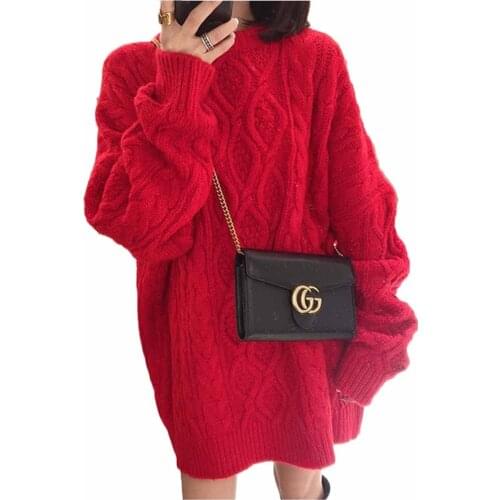 Large Size Women Sweaters Korean Fashion Loose Pullovers Long Twist Winter Plus Velvet Female Gril Knitted Coat Jumper Femme 172