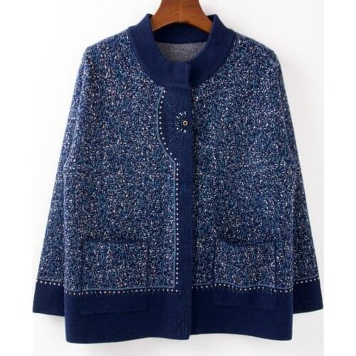 Middle-aged Womens Knitted Cashmere Sweater Coat 2019 Vintage Cardigan Thickening Warm Winter Jacket Large Size Knitwear f2394