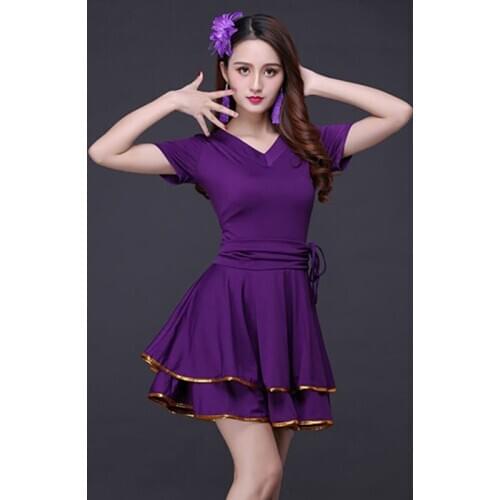 Fashion 3 Color V-Neck Latin Dancing Dress One-Piece Dress For Female Ballroom Tango Costumes Latin Dance Practice Wear