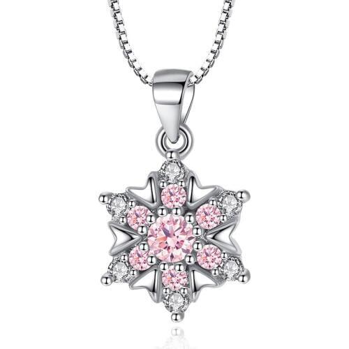 100% 925 sterling silver fashion Snowflake shiny crystal ladies' necklaces box chain for women jewelry wedding gift wholesale