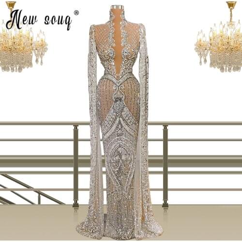 Glittery See Through Sliver Evening Dress Red Carpet Runway Gowns Robes Women Birthday Party Wear Islamic Turkish Longue Robes