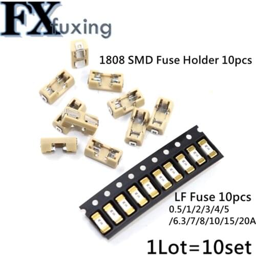 10Set/LOT 1808 SMD fuse holder Socket fuse box base transposon 6.1x2.69mm temperature Plastic Shell 1A 2A 3A 4A 5A 6.3A 7A 8A 10
