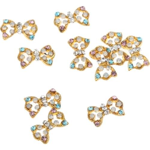 10pcs 3D Nail Art Bow Alloy Rhinestones Pearl Stricker Charms Jewelry Gold