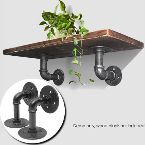 2Pcs/set Vintage Black Iron Pipe Shelf Bracket Wall Mounted Storage Shelf Holder Racks Bethroom Bookcase DIY Decor