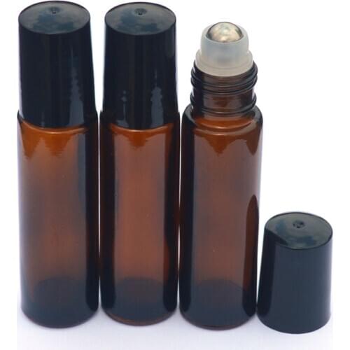3pcs Empty 10ml Roll-On Amber Glass Bottle Fragrance Perfume Essential Oil Bottle With Black Plastic Cap