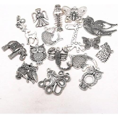 5PCS 13 Styles Big Fish Butterfly Owl Bird Charms Animal Pendant Metal Alloy DIY Necklace Bracelet Handwork Marking