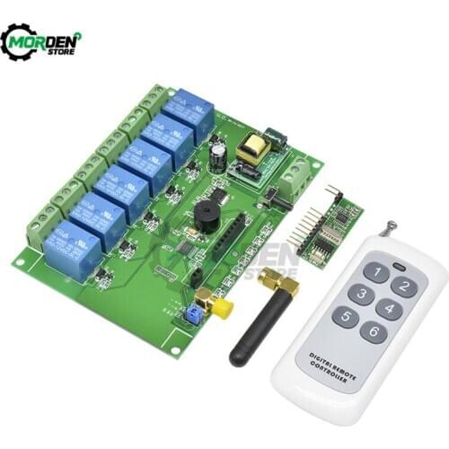 6 Channel Multi-Function Relay Module 110-240V RF Receiver 433MHz With Remote Control Switch Relay Board Module