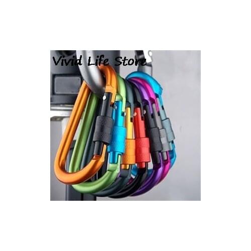 8cm 1pcs Multi Colors Outdoor Safety Buckle With Lock Aluminium Alloy Climbing Button Carabiner Camping Hiking Hook