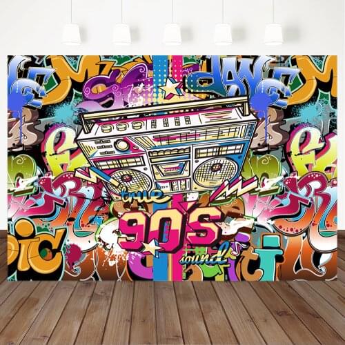80 90s Theme Birthday Backdrop Back to 90s Hi Pop Photography Background Music Graffiti Wall Birthday Party Banner Backdrops