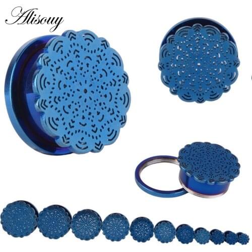 Alisouy 2Pcs Blue Gold 3-20mm Surgical Steel Ear Plugs Flesh Tunnel Gauge Tapers Stretcher Earring Hollow screw Piercing jewelry