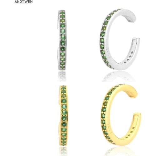 ANDYWEN 925 Sterling Silver Green Zircon Cuff Earring No Piercing Clips Ohrringe Earcuff 2020 Rock Punk Party Colorful Classic