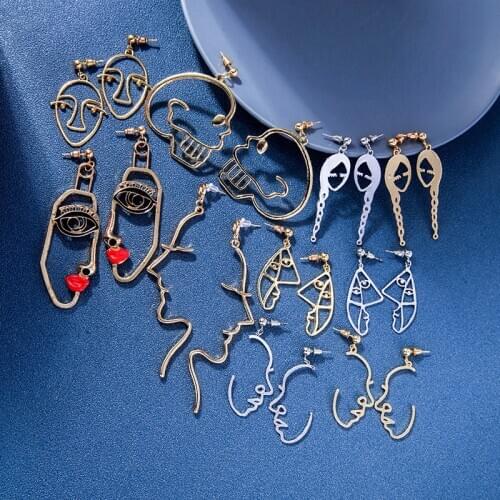 BALANBIU Women Earrings 2021 Korea Style Fashion Jewelry Gold Color Brass Abstract Lady Face Dangle Earrings Accessories