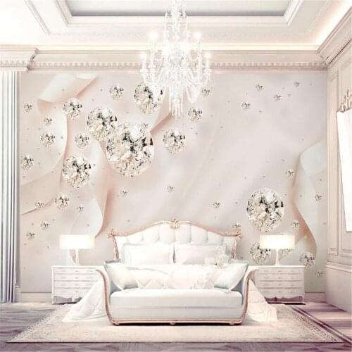 Milofi large wallpaper mural simple pink ribbon transparent crystal ball 3d three-dimensional jewelry TV background wall