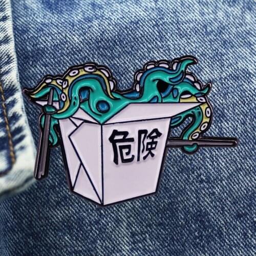 Octopus In Carton Dangerous Antennae Brooch Metal Enamel Lapel Badge Denim Jacket Backpack Pin Children Fashion Jewelry Gifts