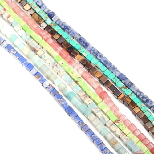 Natural Semi Precious Stone Beads For DIY Jewelry Making Necklace Bracelet Earrings Square 38cm 4*4mm