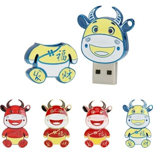 Cow 8GB USB Stick 128 256 gb Memoria Disk 16GB Funny Flash Drive 32GB 64GB 128GB Pendrive 4GB Metal ox Cattle Cle USB Device Key
