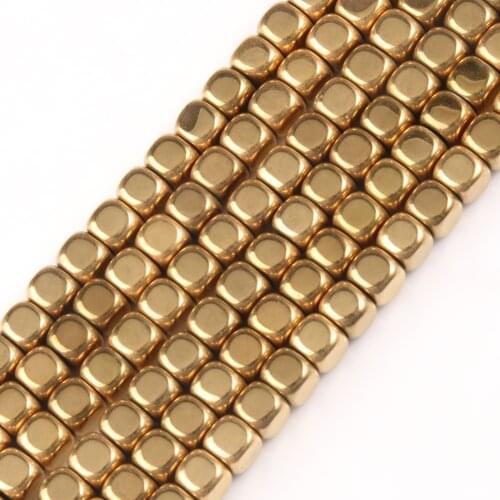 Color retention Rounded square Gold-plated Natural Stone Hematite Beads Round spacer Beads For Jewelry Making Diy Bracelet Neckl
