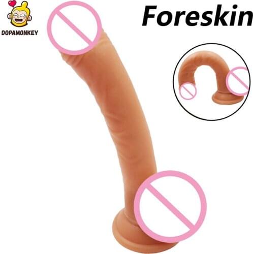 DopaMonkey Foreskin Dildo Suction Cup Penis woman realistic Penis Sex Toys For Female Vagina Anal Masturbation Adult sex toy