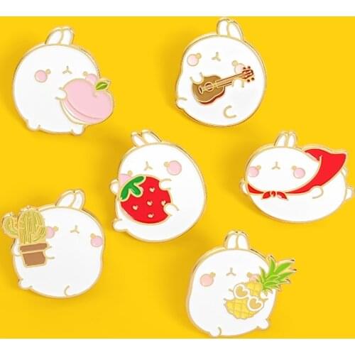 Cartoon Bunny Playing Band Enamel Pin Embrace Cactus Pineapple Strawberry Brooch Animal Lapel Pin Badge Jewelry For Women Gifts