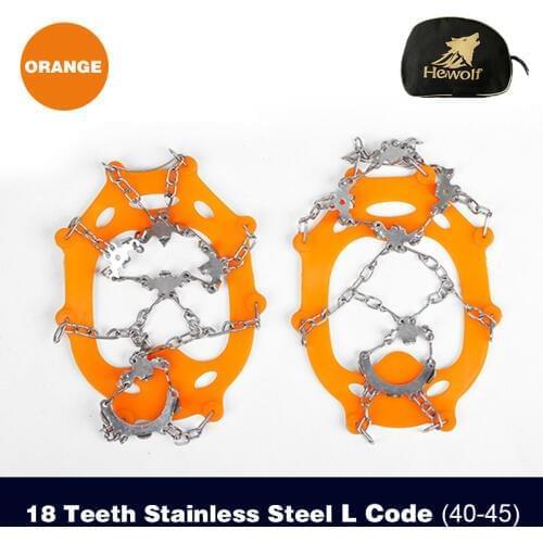 Hewolf Outdoor Camping Crampons 18Teeth Stainless Steel Winter Snow Spiked Shoes Antislip Grips Cleats Hiking Crampons Climbing