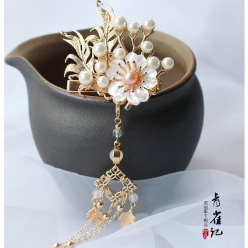 Chinese vintage Golden handmade pearl shell Hair pin hair sticks hair accessories Headwear for kimono hanfu COSPLAY