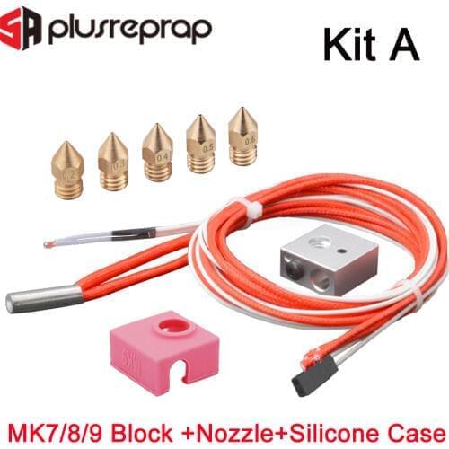 3D Printer MK8 Hot End Aluminum Heated Block with Thermistor Ceramic Heater Nozzles Kit for 1.75mm Filament 12V/24V