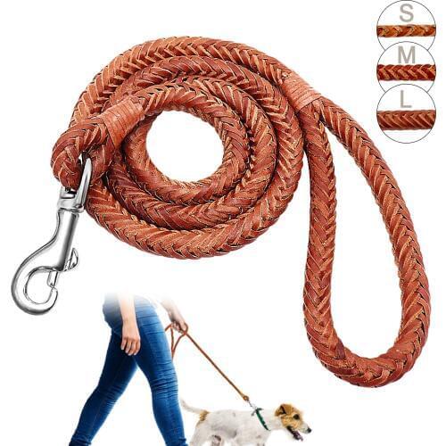 Dog Leash Rope Leather For Small Dogs Braided Pet Running Tracking Leash Puppy Pet Walking Leash Brown 4ft for Small Medium Dog