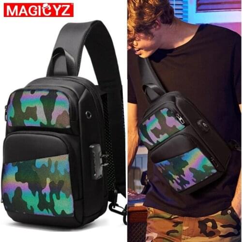 Cool Boy USB Charge Chest Bag Brand Colorful Luminous Man Crossbody Bag Male Waterproof Anti-theft Outdoor Travel Chest pack
