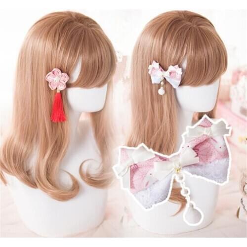 Sweet Pink Bow Hairpin Lolita Japanese Kimono Sakura Flower Hair Accessory B1570