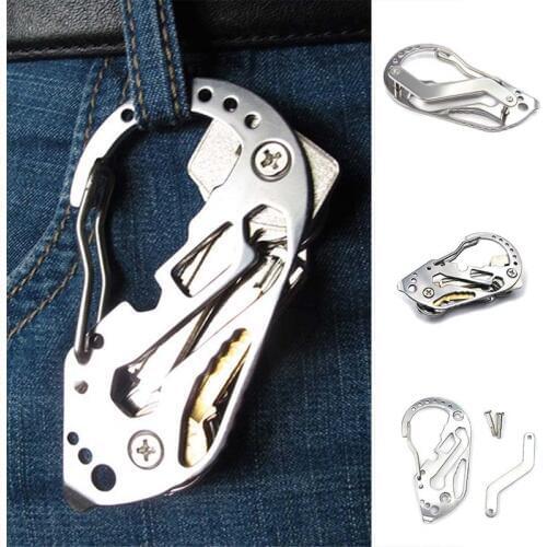 EDC Multifunction Keychain Survival Outdoor Tactical Pocket Tool stainless steel carabiner Clip Tool Bottle Opener Wrench Screw