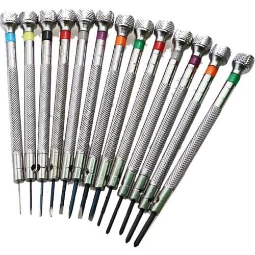 13Pcs 0.6mm-2.0mm Watchmakers Multifunctional Precision Screwdriver Set Watch Glasses Flat Blade Opening Repair Tool