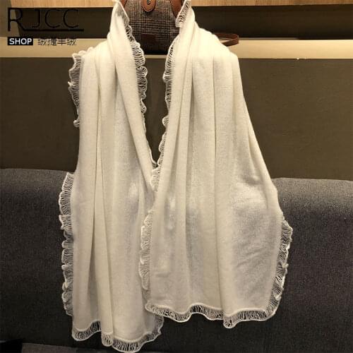 New Autumn Winter Cashmere Scarf Women Luxury Brand Thick Hollow Lace knit Solid Color Shawl Comfortable Warm Leisure 200-65 cm