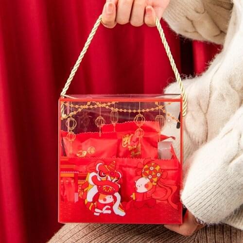 New Year Transparent Portable Box Candy Biscuit Printing Packaging Gift Holiday Party Decoration Cake