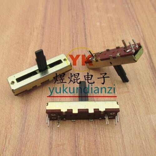 Total length 35MM with midpoint B100K*2 stereo channel straight slide potentiometer mixer fader handle length 15MM