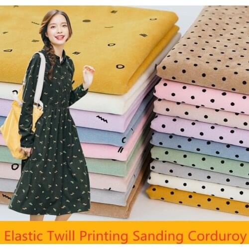 Printing Twill Sanded Corduroy Fabric Elastic DIY Cushion Sofa Clothes Handmade Cloth 50x150cm