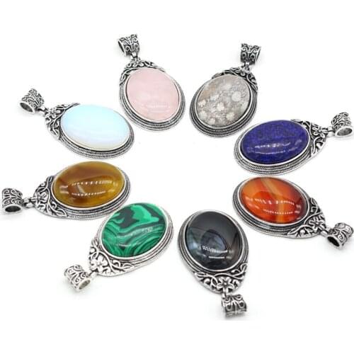 Natural stone Pendant Lace Vintage Metal Alloy Oval Exquisite charms For jewelry making DIY Necklace accessories 38x70mm