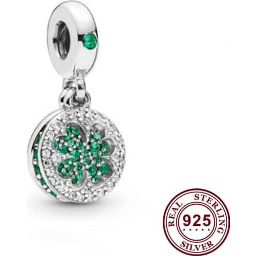 Original 925 Sterling Silver Charm Creative Lucky Clover Pendant Fit Pandora Women Bracelet & Necklace Diy Jewelry